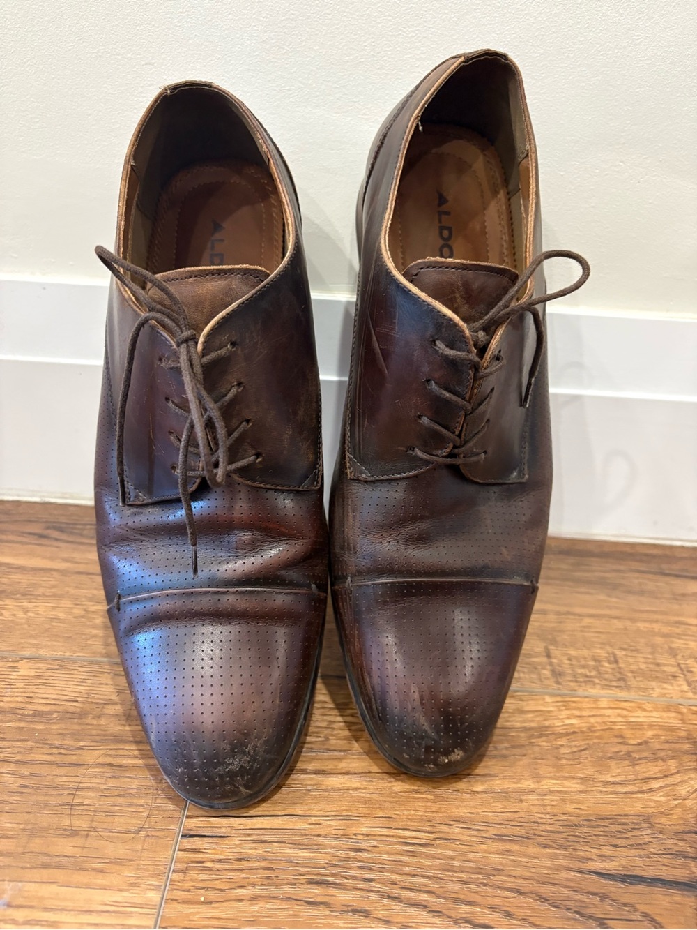 Aldo Brown Perforated Leather Derby Shoes